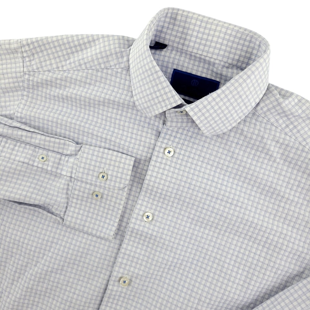 David Donahue Dress Shirt Mens 15.5 34/35 White Check Slim Fit Long Sleeve